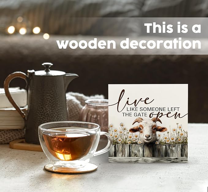 Goat Sign - Farmhouse Western Animal Office Kitchen Bedroom Decor,Rustic Farm Live like Someone Left the Gate Open Home Decor Signs,Goat Gifts for Women