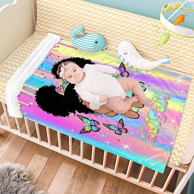 D-Story Custom Blanket with Name Text, Personalized Flannel Throws for Black Girls - Customized Gift for Kids