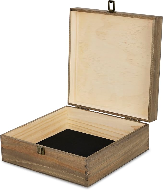 makerflo Large Dark Walnut Wood Memory Box (Pack of 1) with Hinged with Clasp, Black Felt Inside, Keepsake Wooden Box Ideal for Craft and Personalization (Laser Engraving, Epoxy, UV DTF, and Vinyl)