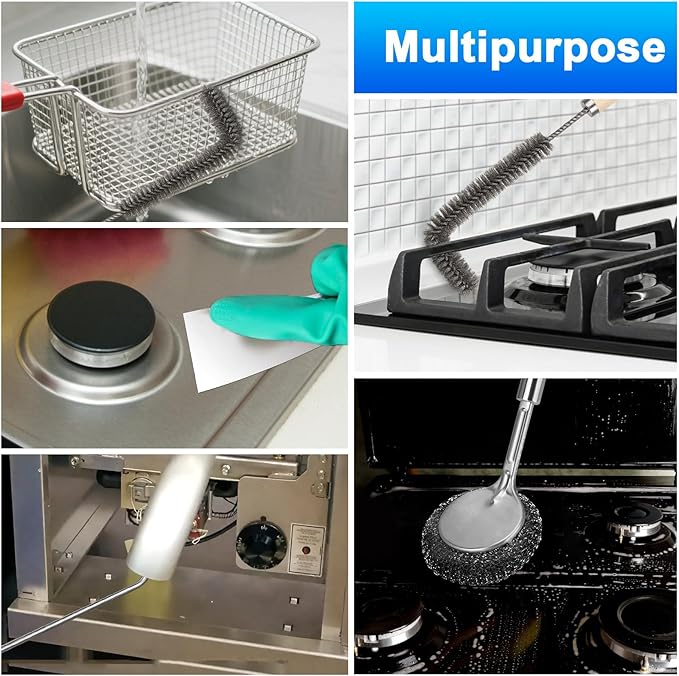 XANGNIER Large Commercial Fryer Cleaning Tools,6 Pcs Stainless Steel Electric Deep Fryer Cleaner Brush for Restaurants,Hotel Kitchen Fryers Deep Cleaning Accessories