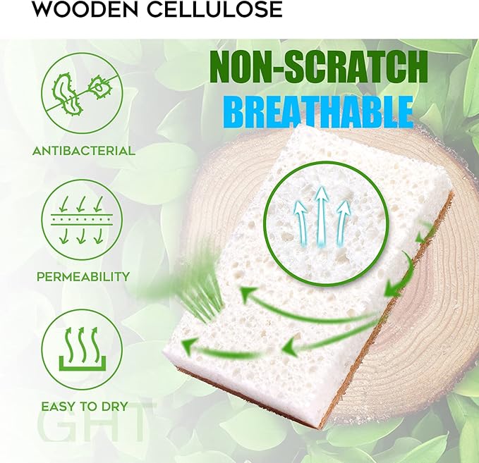 Natural Sponge Kitchen 12Pack,Eco Friendly Non-Scratch Scrub Sponge,Biodegradable Sisal Scrubber with Compostable Kitchen Sponges for Dishes Cleaning…