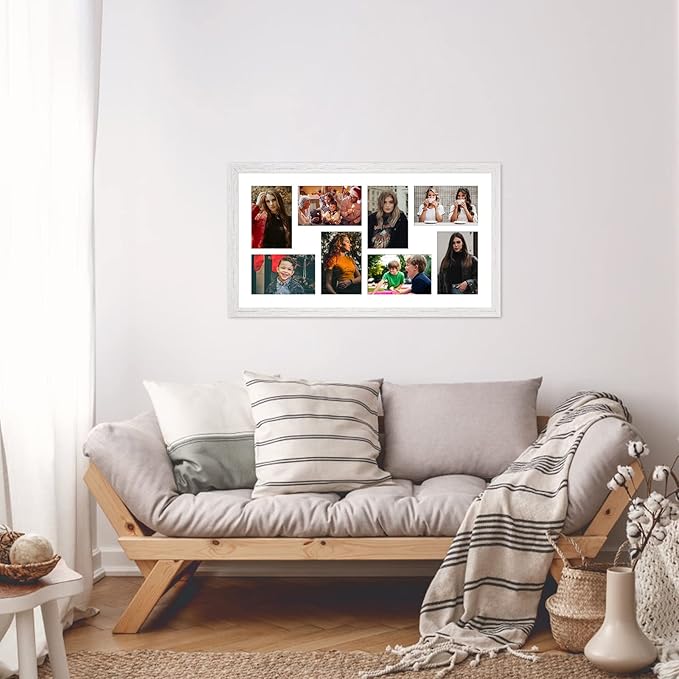 11.8x21.8 Collage frame with 8 Openings 4X6 Pictures, Multiple Picture Frame with Mat, Wall or Tabletop Decor, White Wood Grain,2 Pack