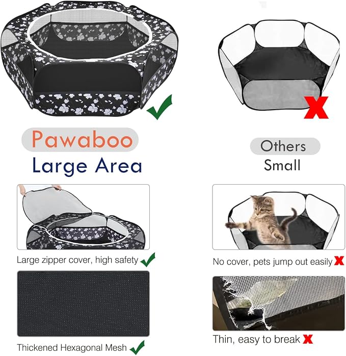 Pawaboo Small Animal Playpen with Zippered Cover, Magnolia | Portable pop-up pet tent for supervised rabbits, guinea pigs, chicks and kittens; water-resistant bottom and 3 metal rods