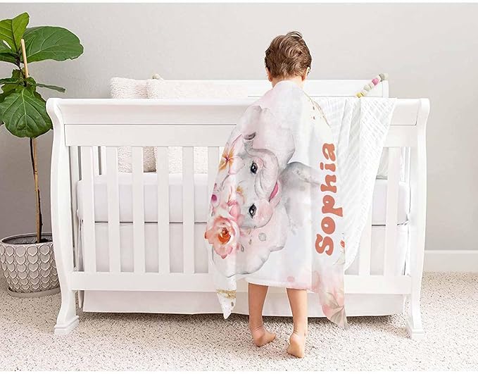 D-Story Ship Next Day, Custom Blankets Personalized Throw Blanket with Names Customized Elephant Blanket for Girls Kids Adult Birthday Gift