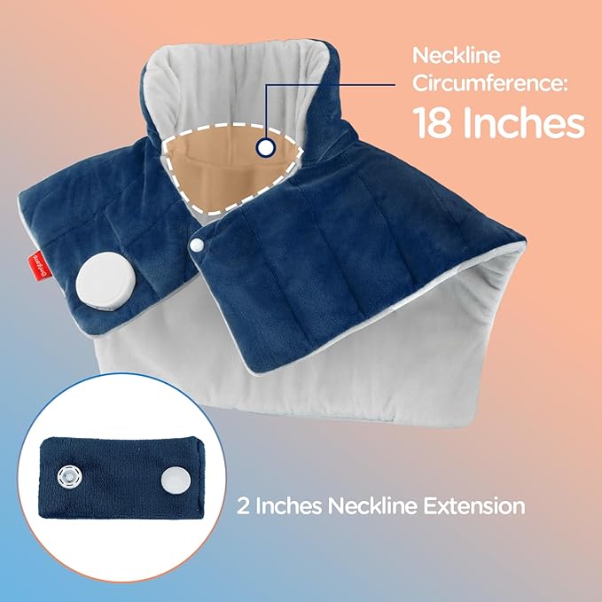 Comfytemp Heating Pad for Neck and Shoulders and Back, 2.6lb Weighted Electric Heating Pads, Large Heated Wrap, 9 Heat Settings & 11 Timer, Valentines Birthday Gifts for Women Men Mom Dad, Dark Blue