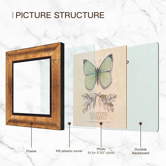 XUANLUO 5x5 Picture Frames Set of 4 Rustic Retro Photo Frame with HD Plastic Cover for Wall Mount and Tabletop Display Family Friends Wedding Gift