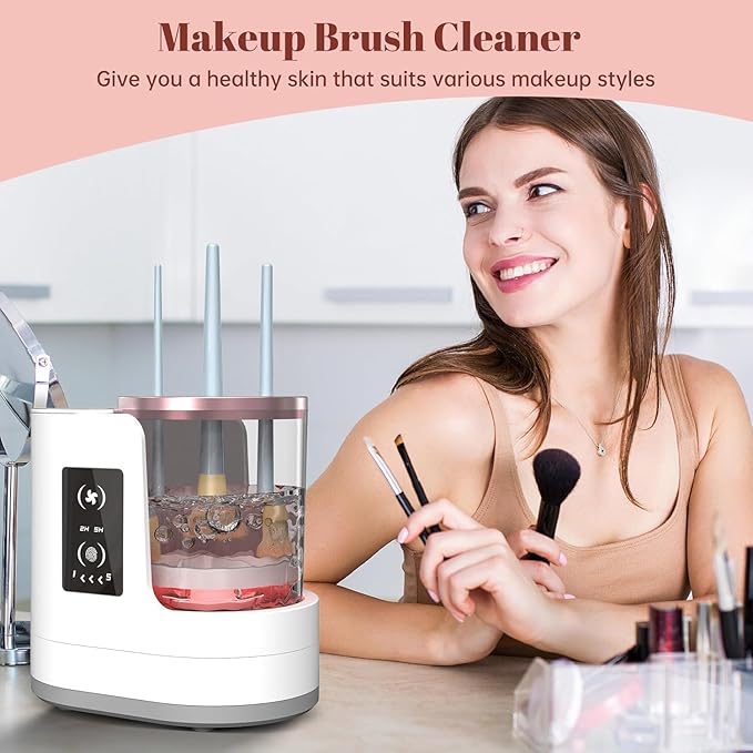 3 IN 1 Electric Makeup Brush Cleaner Machine With Makeup Brush Dryer-Holder-Portable Automatic USB Cosmetic Brushes Cleaner Tool for All Size Beauty Makeup Brush Set,Eyeshadow, Blush Brush (white)