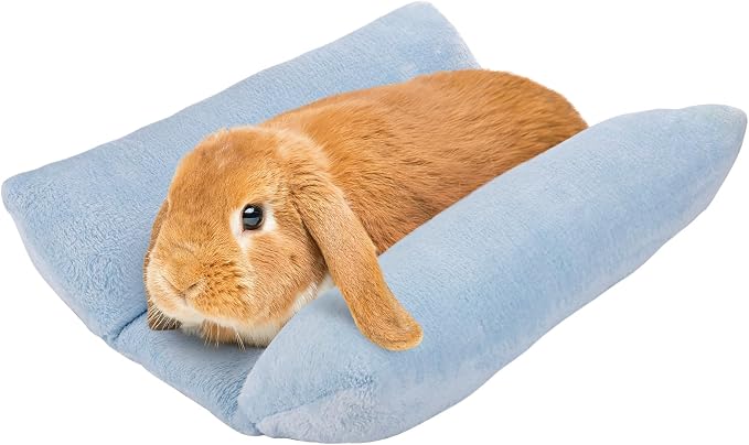 MEWTOGO 15.7" x 14" Bunny Bed for Rabbit Cage, Thickened & Soft | Prevent Sore Hocks Plush Mat with Cotton Lounger Pillows, Small Animal Flop Mat for Hutch Sleeping Indoor, Light Blue