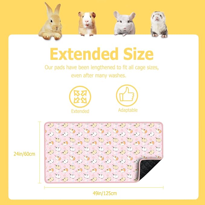 Guinea Pig Cage Liner, 49"x24" Bedding for Midwest Cage 2 Pack, Pink | Washable Fleece Bedding, Super Absorbent, Non-Slip, Waterproof Rabbit Mat, Machine Washable, Small Animal Cage Accessory