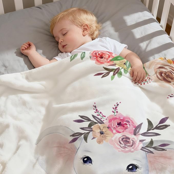 Personalized Elephant Rose Baby Blankets, Custom Baby Blanket with Name for Baby Girl, Newborn Baby Girls Blankets Custom, 30"x40"
