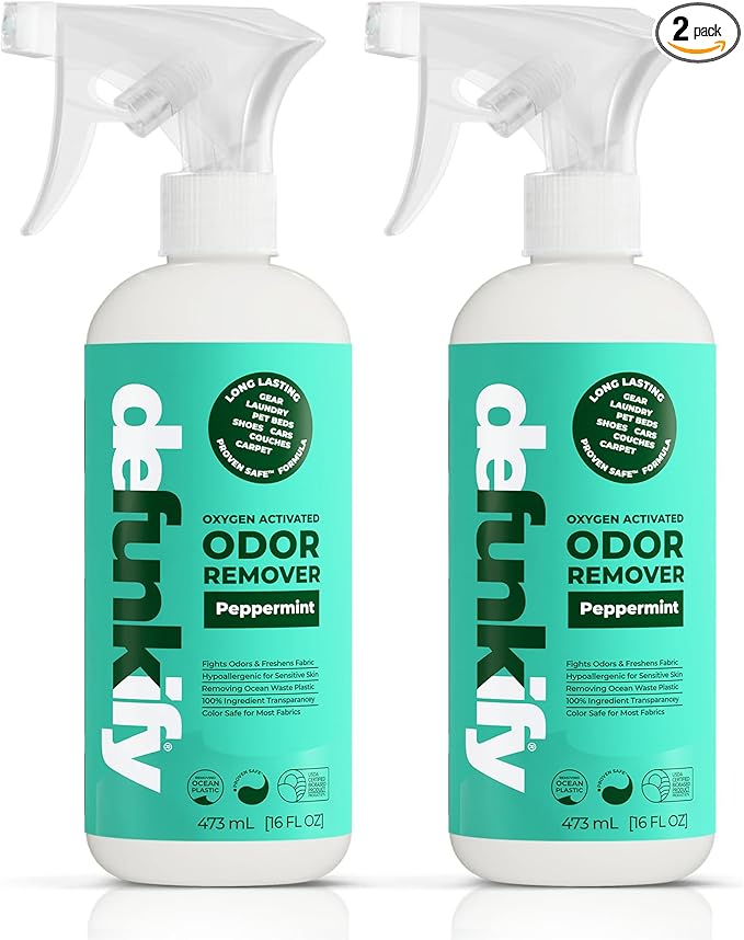 Odor Remover Spray, 32oz. 'Peppermint' Essential Oil Shoe Deodorizer, Odor Eliminator for Strong Odors on Activewear. ProvenSafe™ Fabric Freshener Spray, Deodorizer for Kids & Sensitive Gear