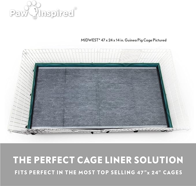 Paw Inspired Disposable Cage Liners, 47x26 Inch (Midwest), 8 Count | Bamboo Charcoal Odor Controlling, Super Absorbent Pads For Guinea Pigs, Ferrets, Rabbits, Hamsters, Small Animals