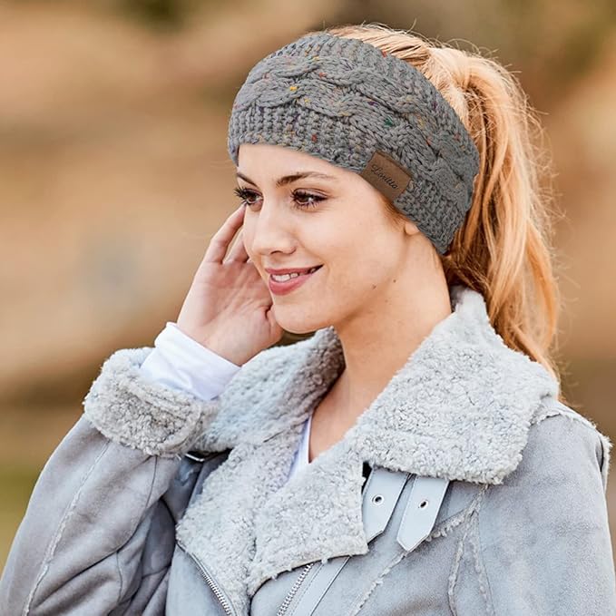 Loritta Womens Ear Warmers Headbands Winter Warm Fuzzy Cable Knit Head Wrap Fleece Lined Gifts