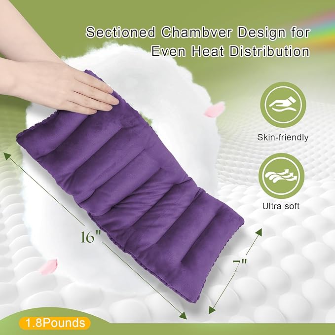 UNCN Microwave Heating Pad 7x17 Inches | Microwavable Heat Pad for Pain Relief | Reusable Bean Bag | Weighted Hot Pack for Neck, Shoulder, Cramps, Back | Warm Compress (Dark Purple)