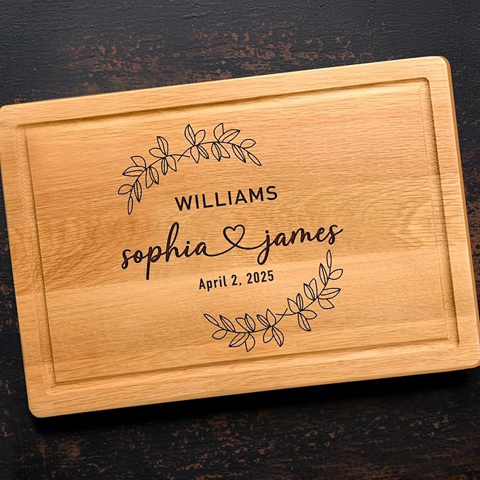 Personalized Wedding Gifts for Couples 2025, Engraved Cutting Board for Newlyweds, Couple, Women, Men, CustomName Love Cutting Board for Wedding, Anniversary, Christmas, New Home, Bamboo Serving Board