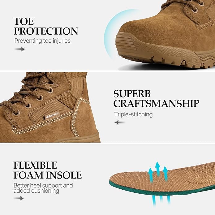 FREE SOLDIER Men's Work Tactical Boots 8 Inches Lightweight Combat Boots Durable Suede Leather Military Boot Desert Boot