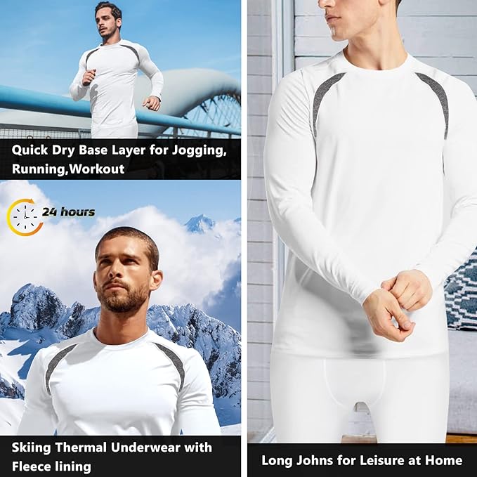 Muezna Men's Thermal Top and Bottom Set Underwear Long Johns Base Layer with Soft Fleece Lined