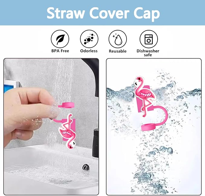 Animal Straw Toppers For Stanley Cups;Straw Covers Cap Toppers Compatible With Stanley 30&40 Oz Tumbler, Reusable & Silicone Tumbler Straws Topper For 0.4 Inch Tips Animal Lover Gifts (Flamingo)