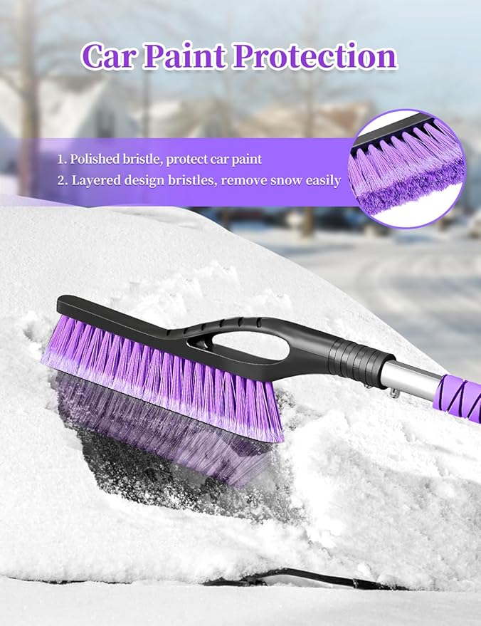 HEEYA 42.2 Inch Ice Scraper and Brush for Car, Snow Brush and Ice Scraper for Windshield Window, Car Snow Scraper with Foam Grip for SUV Truck Jeep Vehicle - Purple