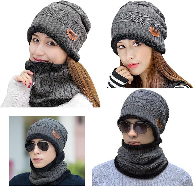 HINDAWI Winter Hat Scarf Gloves Slouchy Beanie Snow Knit Skull Cap Touch Screen Mittens Circle Scarves for Women Men