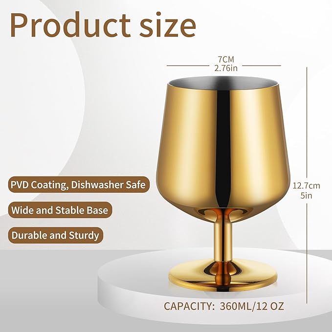 12oz Snifter Glasses Set, Cognac Glasses Set of 4, Brandy Snifter Glasses, Whiskey Stemmed Glasses, Bourbon Snifter, Stainless Steel 18/10, Rose Gold, Dishwasher Safe, Ideal Gift for Wine Lover