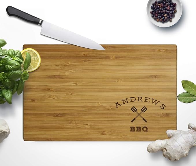 Andaz Press Personalized Laser Engraved Small Bamboo Wood Cutting Board, 9.5 x 6-inch, Custom Name's BBQ Small Right Corner Bachelor Groom Father's Day Gift Ideas