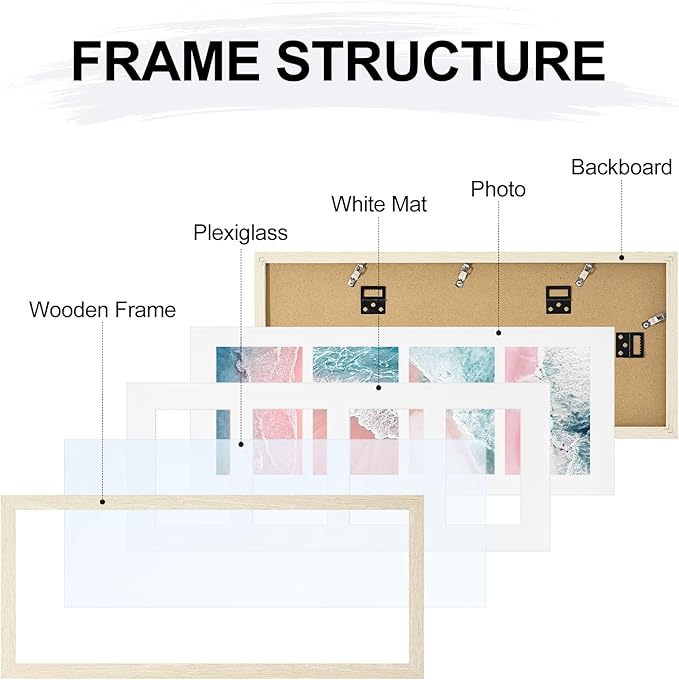 Vittanly 8x20 Collage Picture Frame, Displays 4Pcs 4x6 Pictures with Mat or 1Pcs 8x20 without Mat, Picture Frames Collage Wall Decor for Horizontal or Vertical Display, Cornsilk, 1 Pack