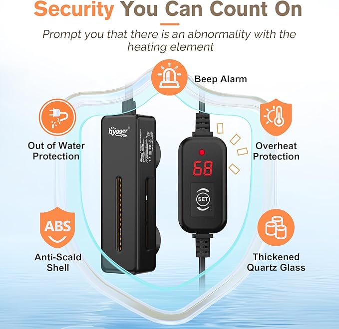 hygger Mini Fish Tank Submersible Heater 50W for 5-10 Gallons Small Betta Aquarium Heater with Digital Display Controller Adjustable Temperature