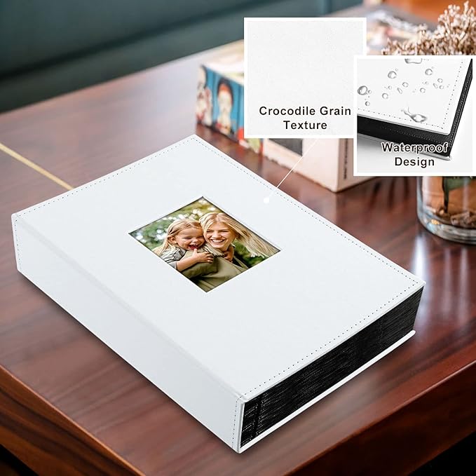 Ywlake Photo Album 4x6 300 Pockets, Leather Photo Albums Holds 300 Horizontal Only Pictures White
