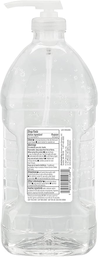Amazon Basics Hand Sanitizer, Original Scent, Contains 62% Ethyl Alcohol, 67.60 Fl Oz (Pack of 1) (Previously Solimo