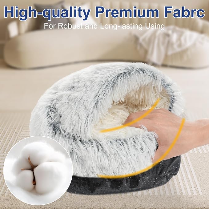 Guinea Pig Hideout, Doughnut Guinea Pig Bed, Hamster Rabbit Bunny Bed(Grey) | Washable Hamster Rabbit Bunny Bed with Hooded Cover, Calming Round Cave Beds for Small Animal Bunny Rabbit Hideout