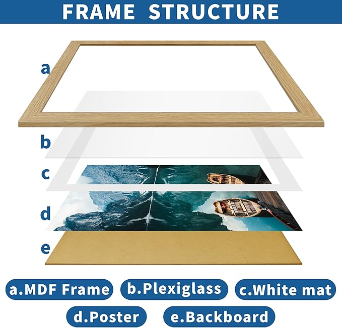 24x36 Poster Frame Set of 2, Natural Oak Wood Style - Display 20x30 Picture with Mat or 24 x 36 Poster without Mat, Wall Mounting Horizontal and Vertical