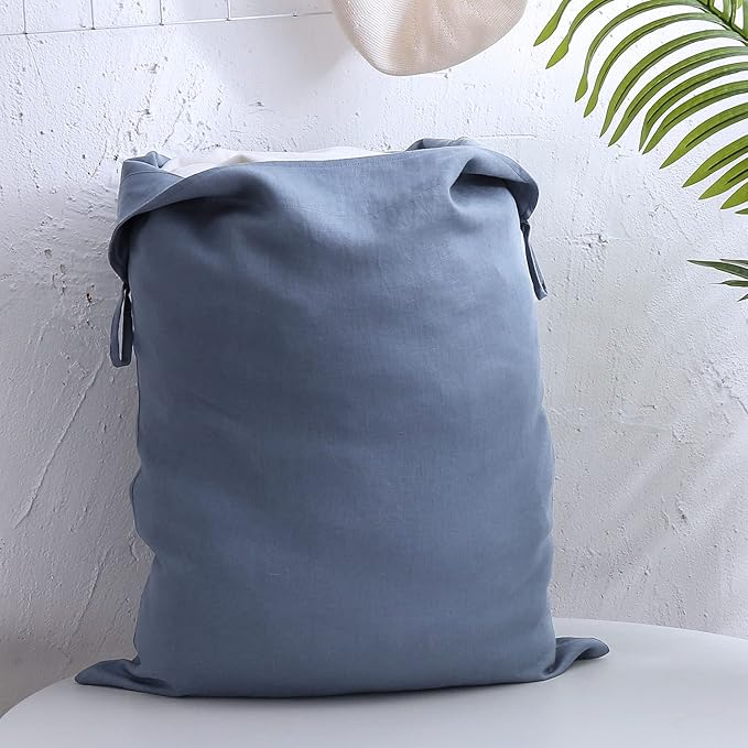 Amazhiyu Pure Linen Over The Door Laundry Hanging Hamper Bag for Holding Dirty Clothes and Saving Space Steel Blue