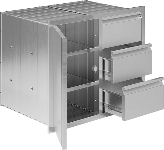 Jocisland Outdoor Kitchen Drawers 28" W×20" D×23" H Stainless Steel Drawers for Outdoor Kitchens, 3-Tier Cabinet & 3-Drawer Combo, Built-in BBQ Island Storage