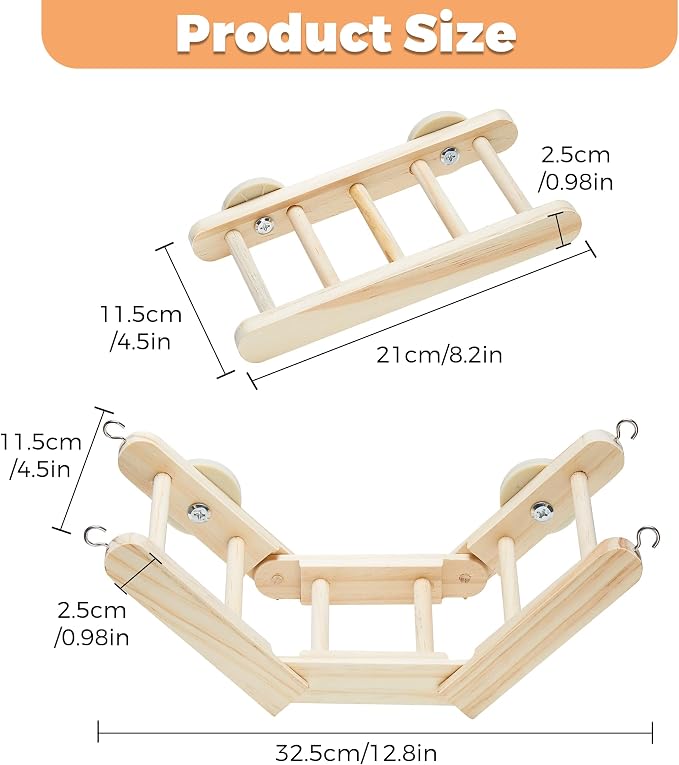 2Pcs Adjustable Wood Rat Climbing Toys for Cage, Rodent Ladder Stair | Pet Rat Cage Accessories Climbing Platforms, Rats Enrichment Toy Activities, Hanging Rodent Toys for Pet Rats Playing Chewing