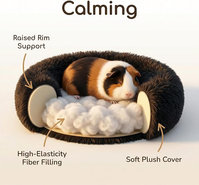 Guinea Pig Bed for Small Animal for Dwarf Rabbits/Hamster/Hedgehog/Ferrets | 11.8 Inch Small Animal Beds Washable，Hideout Soft & Comfortable Donut Bed,Black