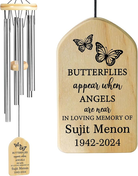 Butterflies Appear When Angels are Near Sympathy Wind Chime | Personalized Memorial Wind Chimes | Wind Chimes for Loss of Loved One | in Memory of Loved One Gifts | Bereavement and Memorial Gifts