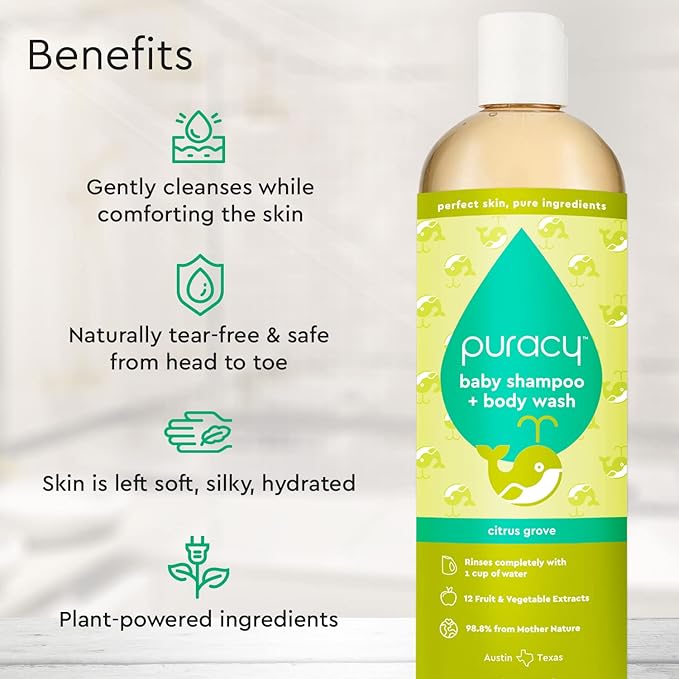 Puracy Shampoo & Body Wash for Children, Gently Scented Natural Baby Wash for Sensitive Skin, Plant-Based Baby Shampoo and Daily Bath Soap, Nourishes & Protects, 12 Ounce