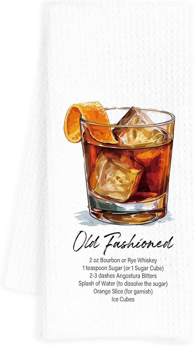 Cocktail Old Fashioned Gifts Kitchen Towels, Cocktail Old Fashioned Dish Tea Hand Towels for Kitchen Bar Decor, Gifts for Bartenders, 16x24 Inch