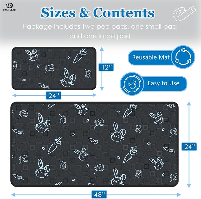 Washable Guinea Pig Bedding for 2 Story Guinea Pig Cages, Fast Absorption Reusable Guinea Pig Cage Liner, No Shrunk, Anti-Slip Bottom, Leak-Proof Pee Pad Mat, 12” x 24” & 24” x 48” (Navy)