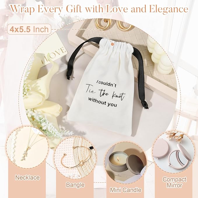 CEELGON 8 Pcs Drawstring Jewelry Pouch Bridesmaid Gift Bags Linen Cotton Fabric Wedding Bridal Party Favor Bags Bachelorette Tie The Knot Earring Packaging Proposal Gift (White)
