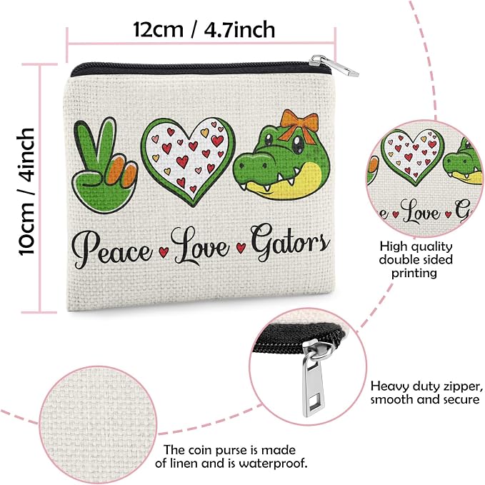 Gators Lover Gift Gator Coin Purse for Women Crocodile Lover Gifts Friends Sister Gators Presents Teen Daughter Alligator Gift Christmas Birthday Gifts Gator Themed Zipper Change Pouch
