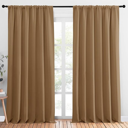 NICETOWN Blackout Curtains Window Draperies, Gold Brown, Set of 2, 70 by 95 inches Long, Window Treatment Thermal Insulated Solid Room Darkening Drapes for Bedroom