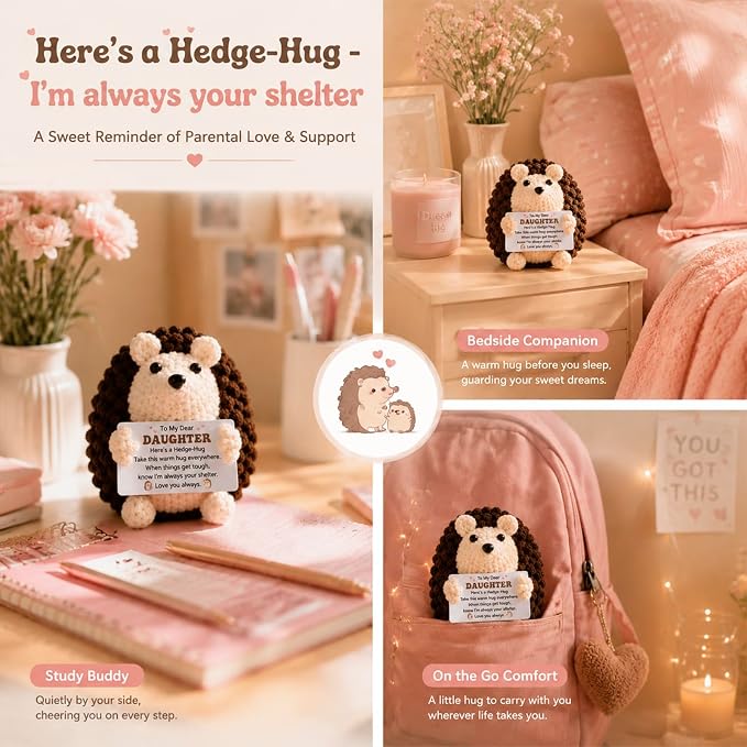 Daughter Gifts from Mom Dad,Funny Gifts for Daughter from Mom Dad | Birthday Gifts for Daughter Cute Handmade Crochet Hedgehog,Christmas Graduation Mothers Day for Girls,Cute Crochet Animal