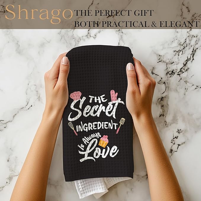 Funny Kitchen Towels, Hostess Gifts for Women, Housewarming Gifts Dish Tea Towels for Kitchen, The Secret Ingredient is Always Love Decorative Hand Towel, 16x24 Inch