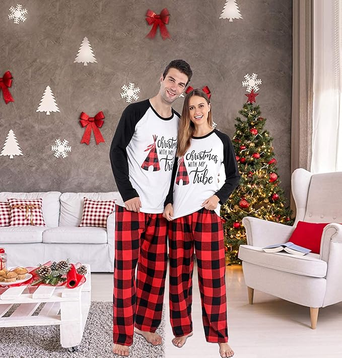 ANGELGGH Matching Christmas Pajamas for Family, Cute Vacation PJs Sets for Couples/Women/Men, Xmas 2 Piece Jammies Sleepwear