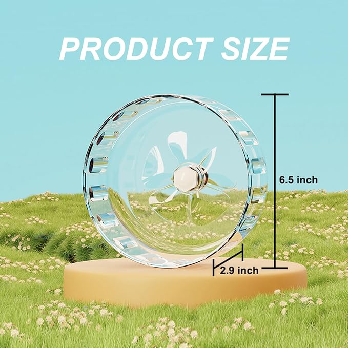 Hamster Wheel, Silent Running Exercise Wheel with Adjustable Stand for Hamster Guinea Pig Gerbil Hedgehog Small Animal Cage Accessories (Clear, 6.5inch)