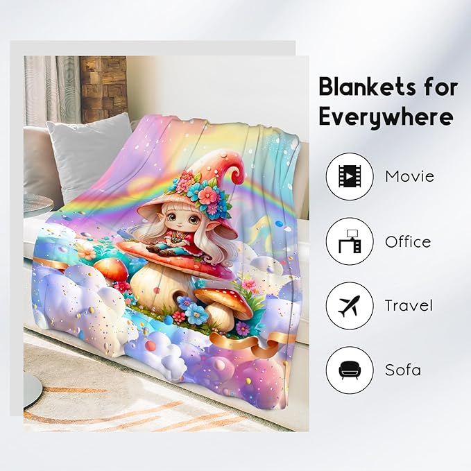 Girls Blankets Mushroom Gifts - 40x50 Inches Cozy Soft Flannel Throw for Couch, Bedroom