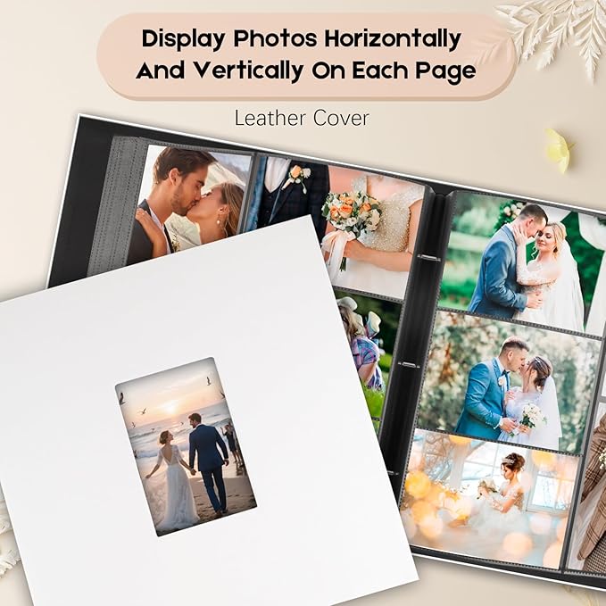 1000 Pocket Photo Album 4x6 Leather Cover, Extra Large Capacity Holds 1000 Horizontal and Vertical Photos, Acid Free Non Stick Pages with Front Window, Perfect for Wedding Family Baby Memories (White)