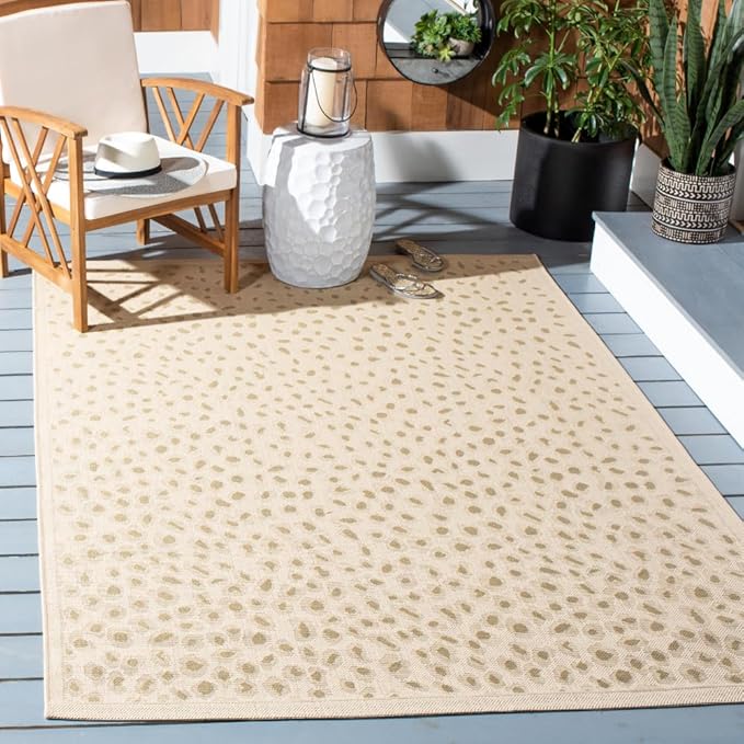 SAFAVIEH Washable Rug Outdoor Courtyard Collection - 5'3" x 7'7", Beige & Gold, Non-Shedding & Easy Cleaning, Ideal for Patio, Backyard, Mudroom (CY6104-23612)